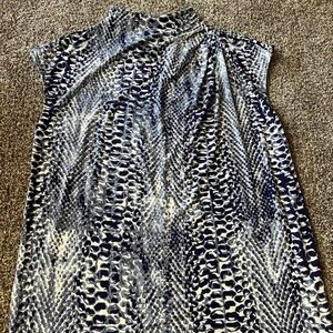 Tahari Navy and White Patterned Blouse